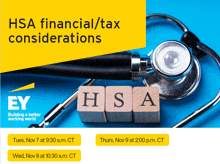 a poster for hsa financial tax considerations shows a stethoscope