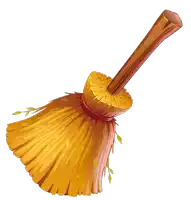 a cartoon illustration of a broom with leaves on it