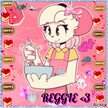 a cartoon drawing of a girl with the name reggie < 3