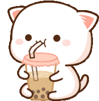 a cartoon cat is drinking a drink with a straw .