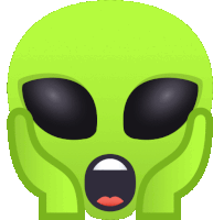 a green alien with black eyes is screaming with its mouth open