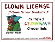 a clown license that expires never