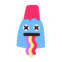 a cartoon character with x 's on its eyes and a rainbow tongue