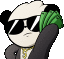 a cartoon panda wearing sunglasses and holding a bunch of money .