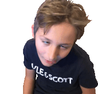 a young boy wearing a t-shirt that says vle & scott on it