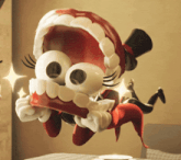 a cartoon character is wearing a top hat and holding a tooth in his mouth