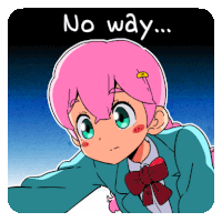 a cartoon of a girl with pink hair and the words no way