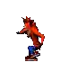 crash bandicoot from crash bandicoot is jumping in the air in a pixel art .