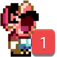 a pixel art of a person next to a square with the number 1 on it