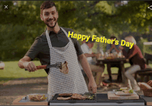 a happy father 's day greeting with a man grilling