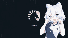 a girl with white hair and cat ears stands in front of a tl win logo