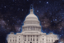 a picture of the capitol building with a starry sky behind it