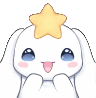 a white bunny with a yellow star on its head is smiling .