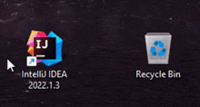 a computer screen shows two icons for intellij idea and ij