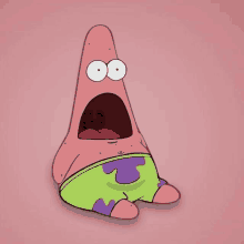 patrick star from spongebob squarepants looks surprised with his mouth open