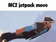 a cartoon character is flying through the air with the words mc2 jetpack move below him