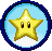 a pixel art icon of a yellow star with two eyes in a blue circle .