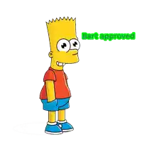 bart simpson is standing in front of a white background with bart approved in green letters
