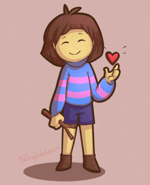 a drawing of a girl with a heart on her finger by fallingwaterx17