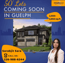 a dynamicedge real estate advertisement for 50 lots coming soon in guelph