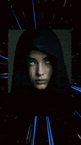 a poster for antares with a woman in a black hoodie