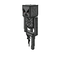 a pixel art of a skeleton with a gun hanging from its neck .