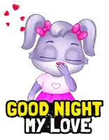 a cartoon bunny says good night my love with hearts flying around her