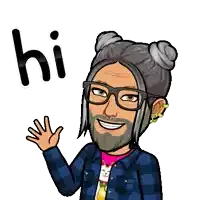 a cartoon of a man with a beard waving with the word hi above him