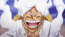 a cartoon of a man with white hair and a big smile