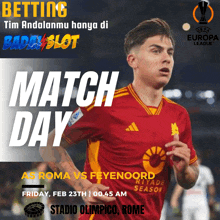 a poster for a soccer match between las roma vs feyenoord