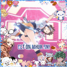 a picture of a girl with the words get on mhur rn on the bottom