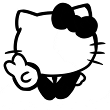 a black and white drawing of hello kitty