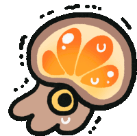 a cartoon drawing of a jellyfish with a slice of orange in it