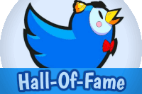 a blue bird with a red bow tie and the words hall of fame