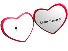 a heart shaped mirror with liver failure written on the mirror