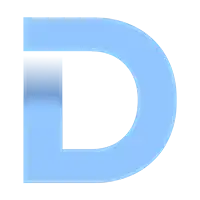 a light blue letter d with a silver border on a white background