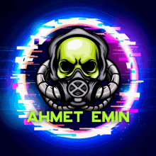 a skull wearing a gas mask with the name ahmet emin below it