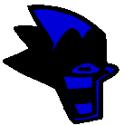 a cartoon drawing of a blue and black object on a white background