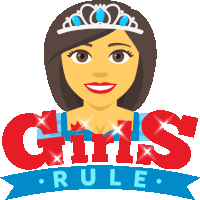 a girl with a tiara and the words girls rule on the bottom