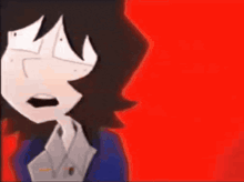 a cartoon character with a surprised look on his face against a red background
