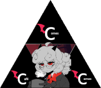 a triangle with the letter c on it and a picture of a demon