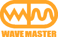 a logo for wave master with a wave in the center