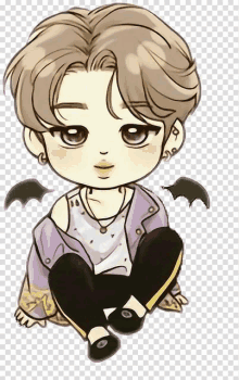 a chibi drawing of a boy with bat wings on his shoulder .