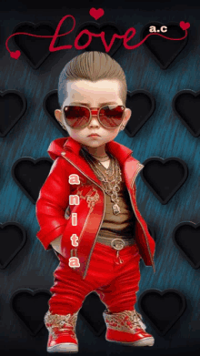 a cartoon of a boy wearing sunglasses and a red jacket with the name anita written on it