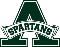 the spartans logo is green and white with a white border .