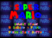 a super mario 64 video game screen shows a select stage and a press start button