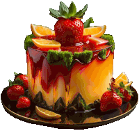 a cake with strawberries and oranges on it