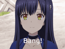 a picture of a girl with bang written on the bottom