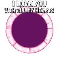 a penguin is peeking out of a hole with the words " i love you with all my hearts " above it