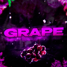 a bunch of grapes in front of a purple background with the word grape